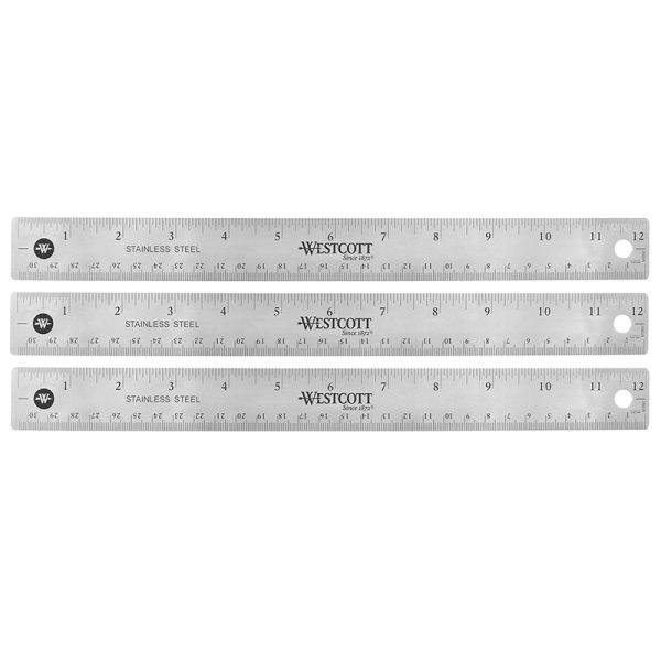 12" Stainless Steel Office Ruler With Non Slip Cork Base, Pack of 3