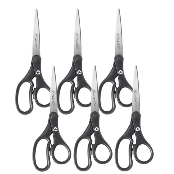 KleenEarth® Basic 8" Scissors, Straight, Black, Pack of 6