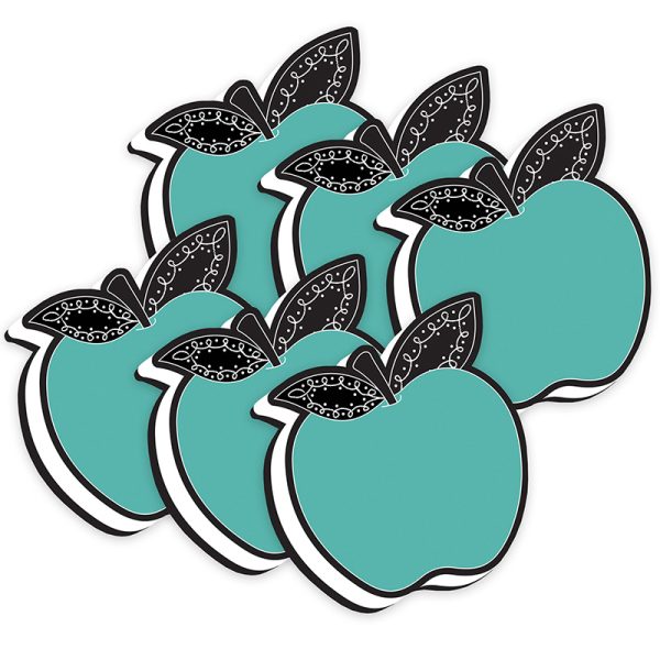 Magnetic Whiteboard Eraser, Teal Apple with Chalk Loop Leaves, Pack of 6