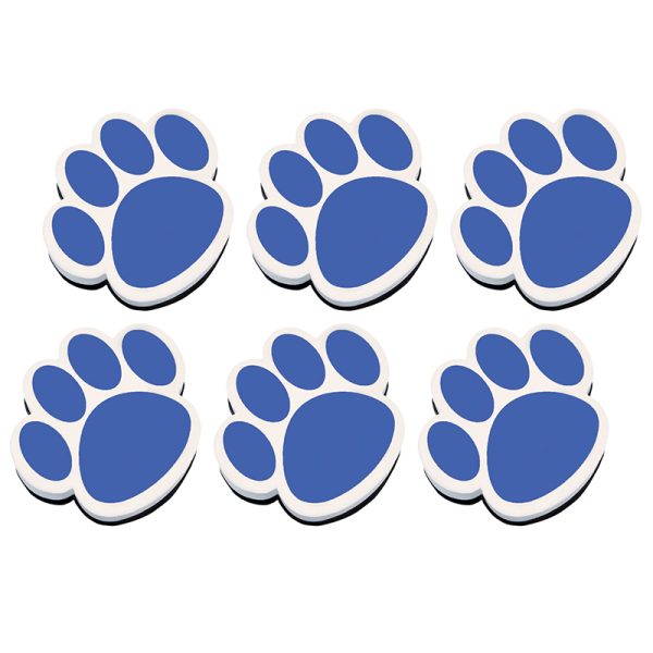 Magnetic Whiteboard Eraser, Blue Paw, Pack of 6