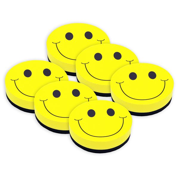 Magnetic Whiteboard Eraser, Smile Face, Pack of 6