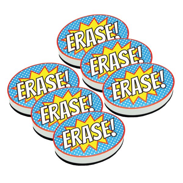 Magnetic Whiteboard Eraser, Superhero Erase!, Pack of 6