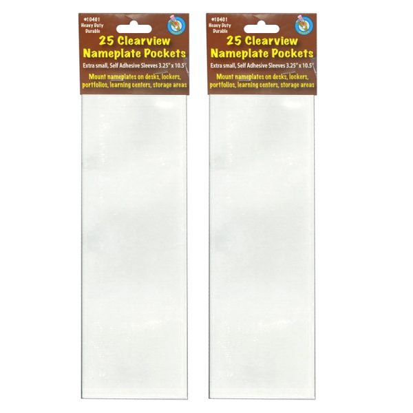 Clear View Self-Adhesive Extra Small Name Plate Pocket 3-1/4" x 10-1/2", 25 Per Pack, 2 Packs