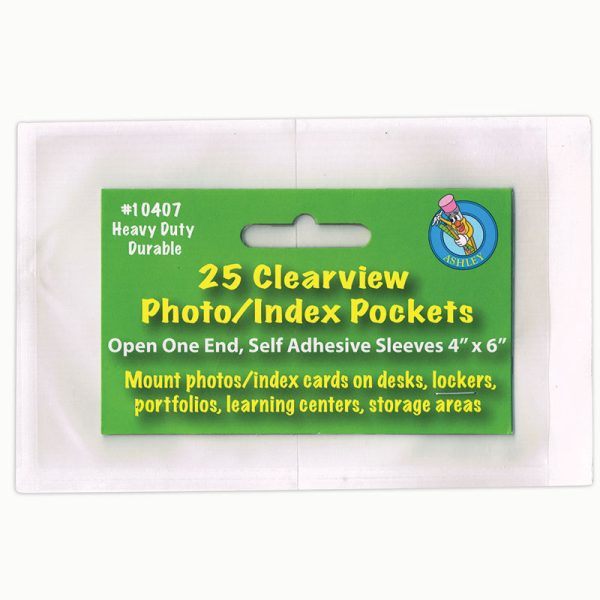 Clear View Self-Adhesive Photo/Index Card Pocket 4" x 6", Pack of 25