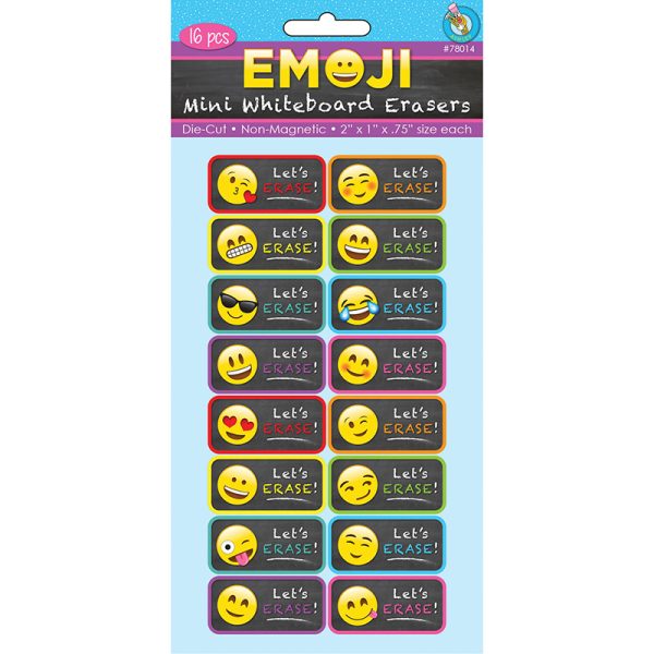 Non-Magnetic Mini Whiteboard Erasers, Emotions Icons, Pack of 16