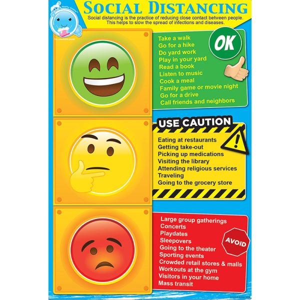 Smart Poly® Healthy Bubbles™ Chart 13" x 19", Social Distancing (Green, Yellow, Red, Faces)