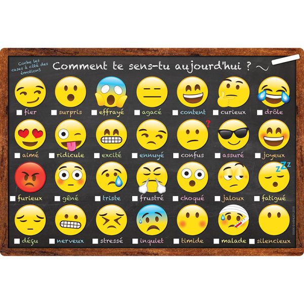 Smart Poly™ French Immersion Chart, 13" x 19", Emotions Icon, Comment te sens-tu aujourd'hui ? (How Are You Feeling Today?)