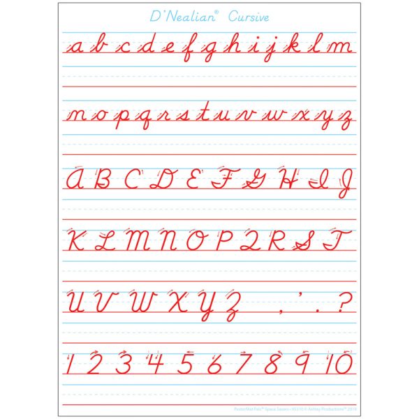 Smart Poly® Single Sided PosterMat Pals® Space Savers, D'Nealian Cursive Handwriting, 13" x 9.5"