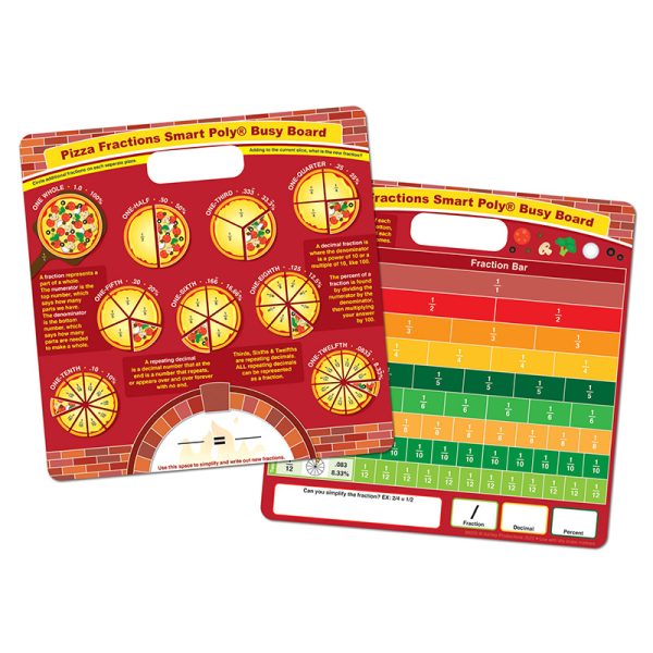 Smart Poly® Educational Activity Busy Board, Dry Erase with Marker, 10-3/4" x 10-3/4", Pizza Fractions