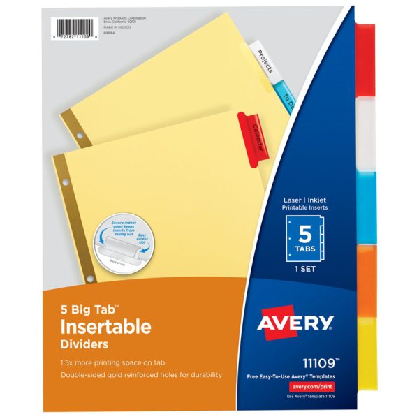 Big Tab™ Insertable Dividers, Buff Paper, 5-Tab Set, Multicolor