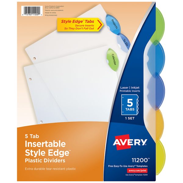 Insertable Style Edge™ Plastic Dividers, 5-Tab Set, Multicolor