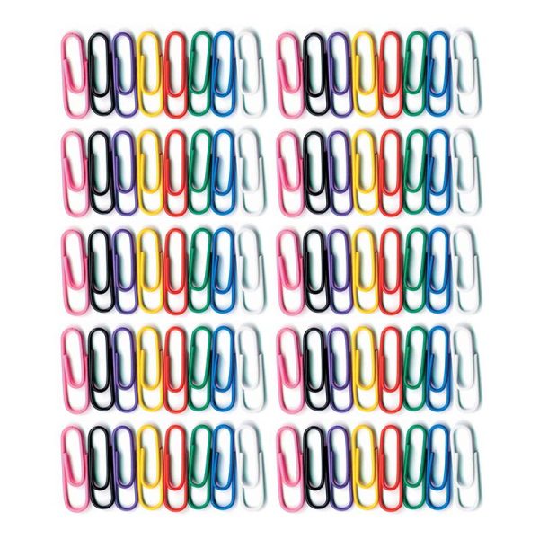 Vinyl-Coated Paper Clips, No. 1 Standard Size, 100 Per Pack, 10 Packs