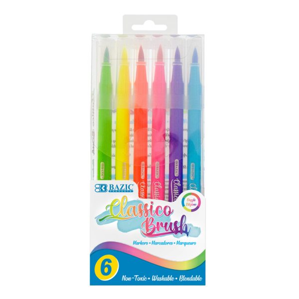 Washable Brush Markers, 6 Fluorescent Colors