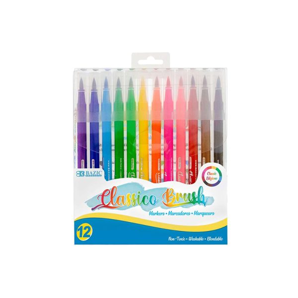 Washable Brush Markers, 12 Colors