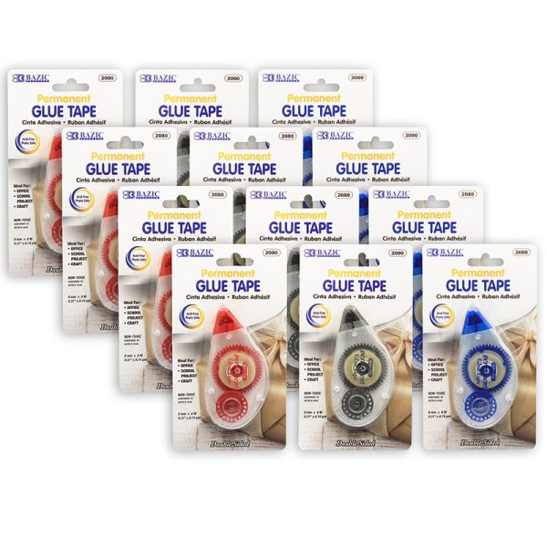 Permanent Glue Tape, 8mm x 8m, Pack of 12