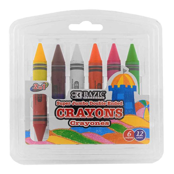 Double-Ended Premium Super Jumbo Crayons, 6 Crayons, 12 Colors