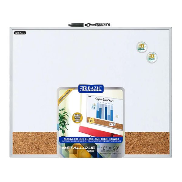 Aluminum Framed Magnetic Dry Erase/Cork Combo Board, 16" x 20"