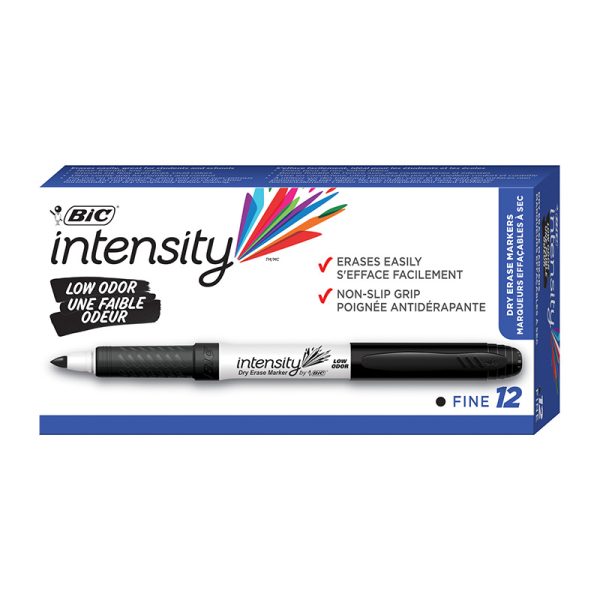 Intensity Low Odor Dry Erase Markers, Fine Tip Dry Erase Markers (6.34 mm), Black, 12-Count Pack