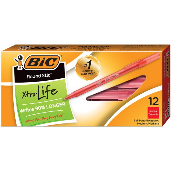 Round Stic® Pen, Medium Point, Red, Pack of 12