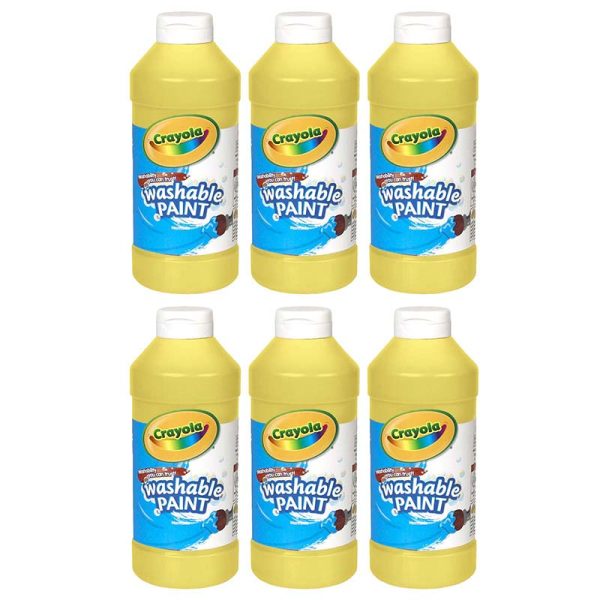 Washable Paint, Yellow, 16 oz. Bottles, Pack of 6