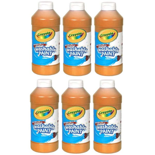 Washable Paint, Orange, 16 oz. Bottles, Pack of 6