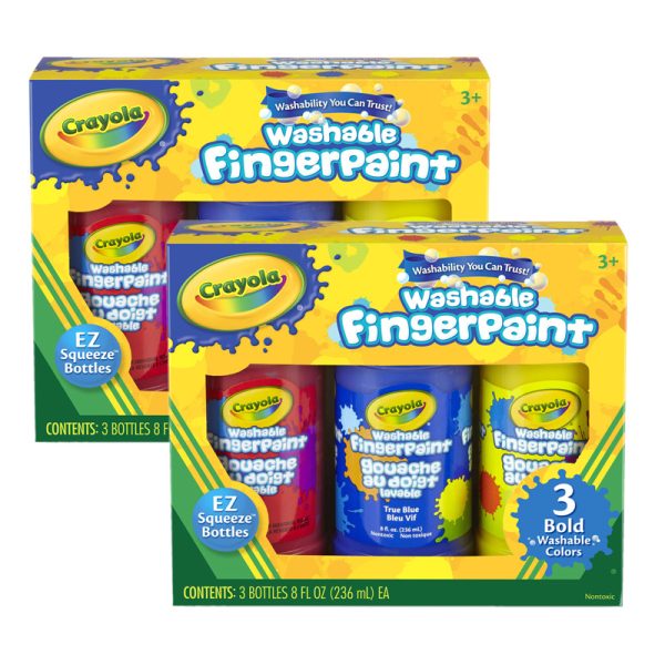 Washable Fingerpaint, Bold Colors, 8 oz., 3 Per Pack, 2 Packs