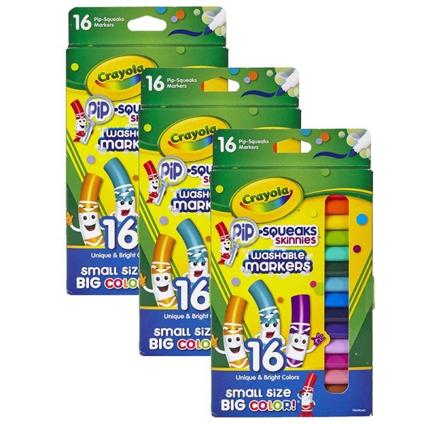 Pip-Squeaks™ Skinnies™ Markers, Fine Tip, 16 Per Box, 3 Boxes