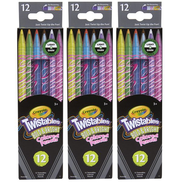 Bold & Bright Twistables Colored Pencils, 12 Per Pack, 3 Packs