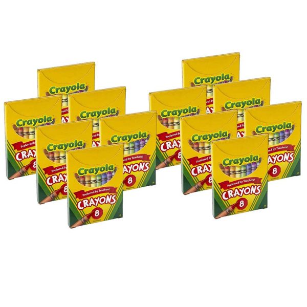 Large Crayons, Tuck Box, 8 Colors Per Box, 12 Boxes