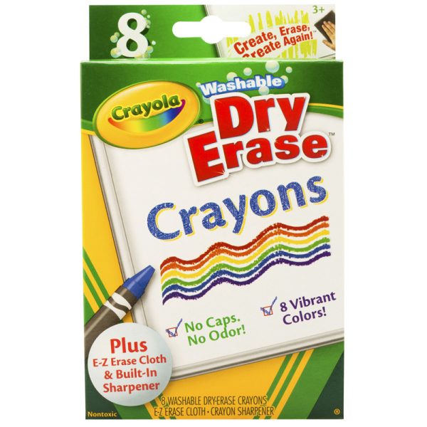 Dry Erase Washable Crayons, Vibrant Colors, 8 Count