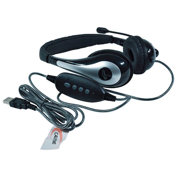 NeoTech 1025MUSB On-Ear Stereo Headset with Gooseneck Microphone, USB Plug, Black/Silver