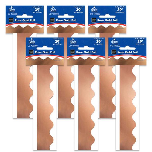 Sparkle + Shine Rose Gold Foil Scalloped Border, 39 Feet Per Pack, 6 Packs