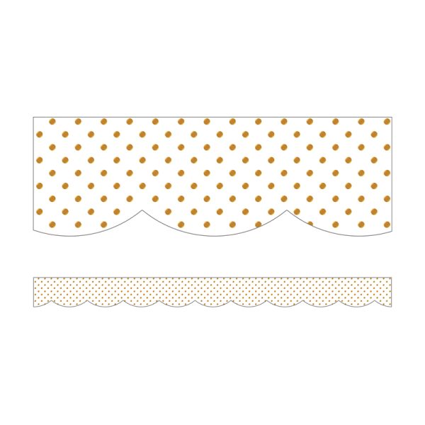 Simply Boho White with Gold Dots Scalloped Borders, 39 Feet