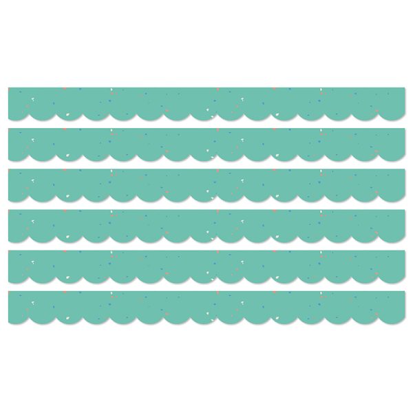 We Belong Speckled Teal Scalloped Borders Per Pack, 39 Feet Per Pack, 6 Packs