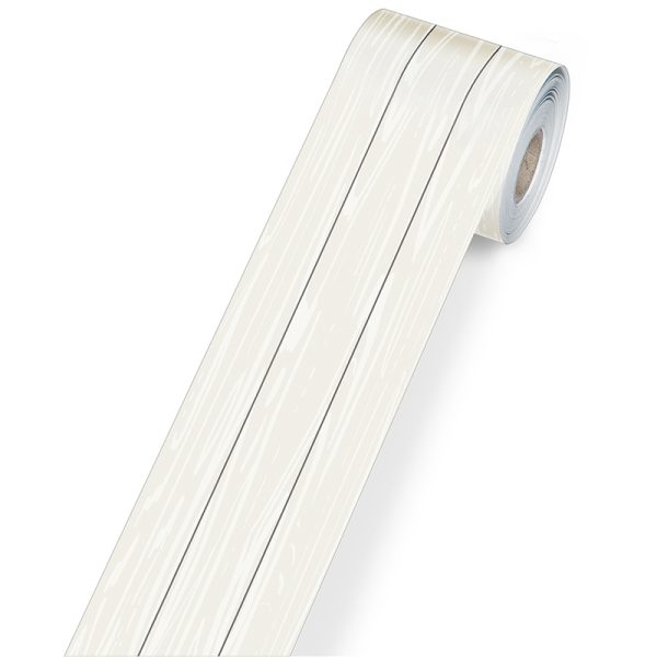 White Wood Grain Rolled Straight Borders, 65 Feet