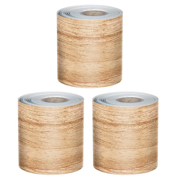 Grow Together Light Wood Grain Rolled Straight Bulletin Board Borders, 65 Feet Per Roll, Pack of 3