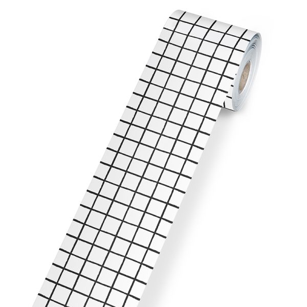 Happily Ever Elementary Creatively Inspired Black & White Grid Rolled Straight Bulletin Board Borders, 65 Feet