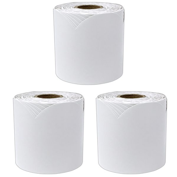 White Rolled Scalloped Bulletin Board Borders, 65 Feet Per Roll, Pack of 3