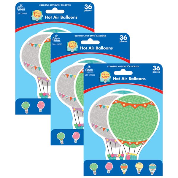 Up and Away Hot Air Balloons Cut-Outs, 36 Per Pack, 3 Packs