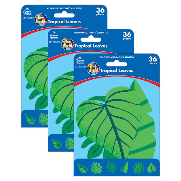 One World Tropical Leaves Cut-Outs, 36 Per Pack, 3 Packs