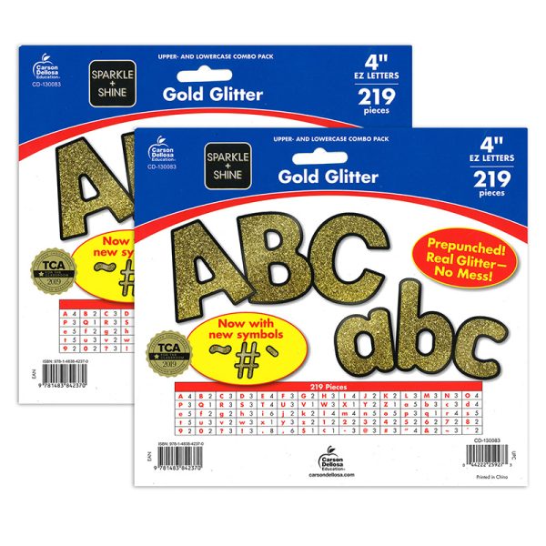 Sparkle + Shine Gold Glitter Combo Pack EZ Letters, 4-inch, 219 Pieces Per Pack, 2 Packs