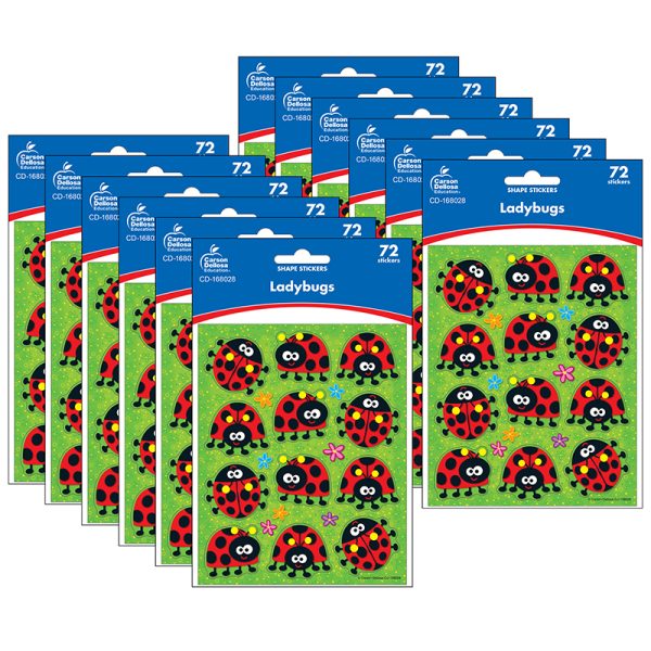 Ladybugs Shape Stickers, 72 Per Pack, 12 Packs