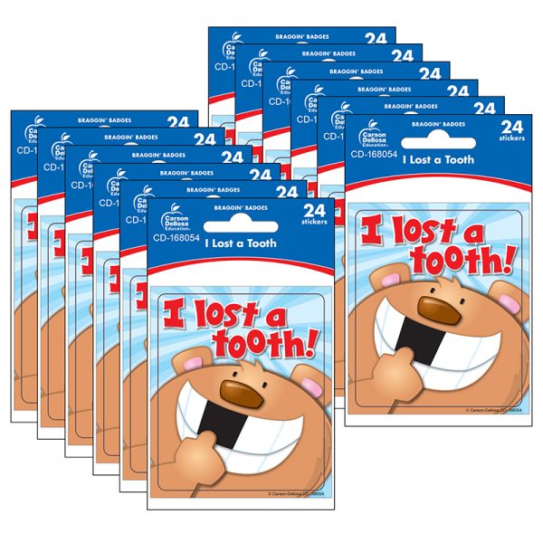 I Lost a Tooth Motivational Stickers, 24 Per Pack, 12 Packs