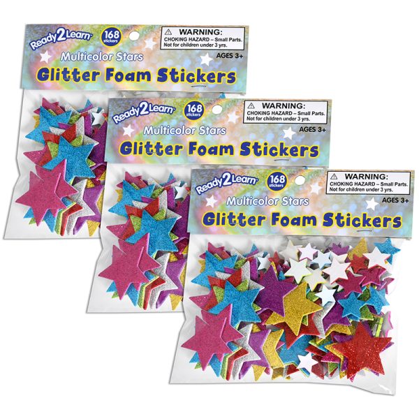 Glitter Foam Stickers - Stars - Multicolor, 168 Per Pack, 3 Packs