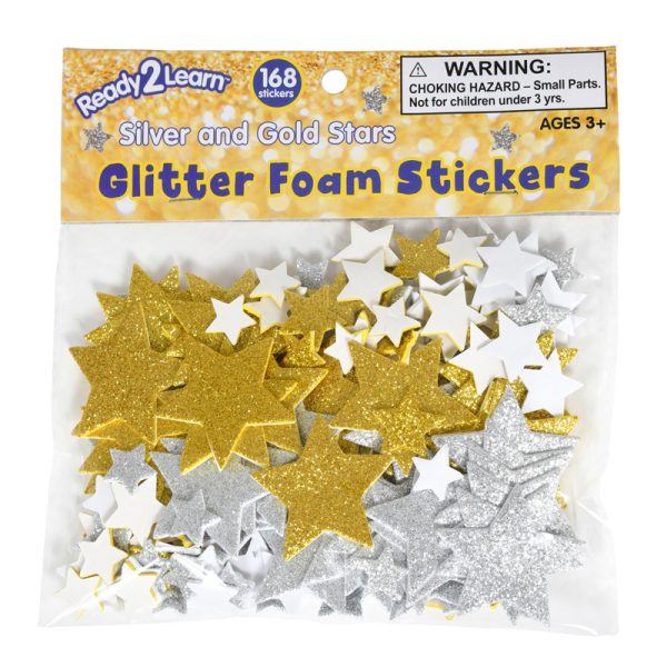 Glitter Foam Stickers - Stars - Silver and Gold