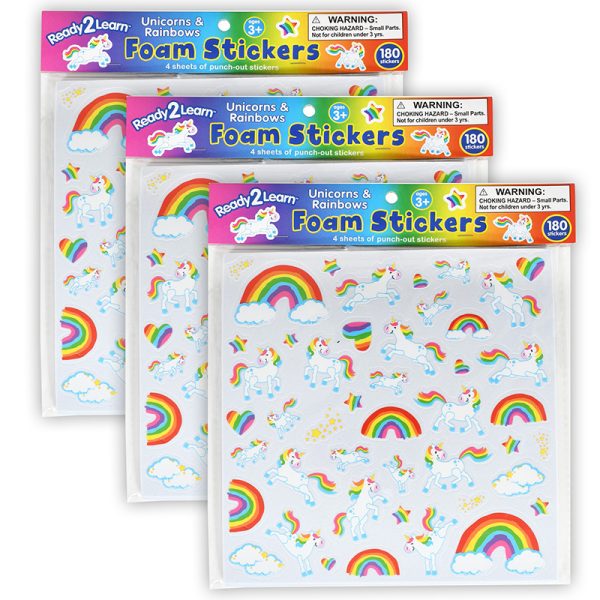 Foam Stickers - Unicorns and Rainbows - 180 Per Pack - 3 Packs