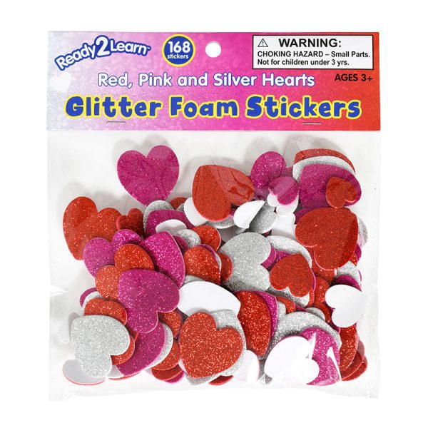 Glitter Foam Stickers - Hearts - Red, Pink and Silver - Pack of 168