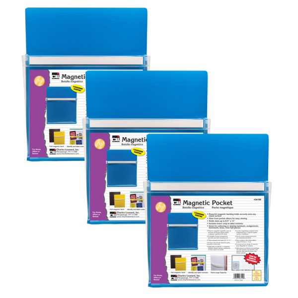 Magnetic Pocket, 9.5" x 11.75", Blue, Pack of 3