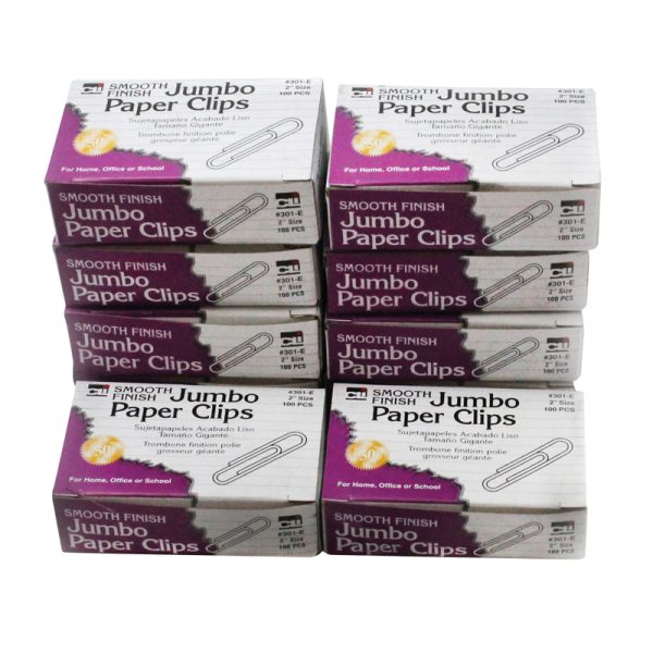 Paper Clips, Jumbo Gem, Nickel Plated, Silver, 100 Per Box, 10 Boxes