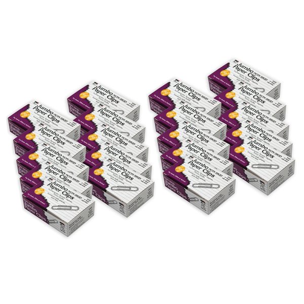 Paper Clips, Non-Skid, Jumbo, Silver, 100 Per Box, 20 Boxes